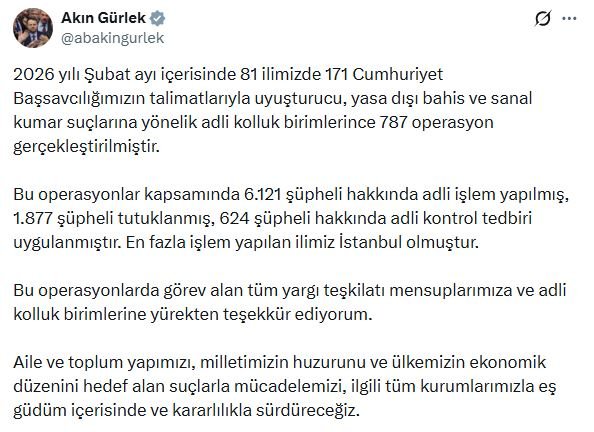 Adalet Bakanı Akın Gürlek, Şubat