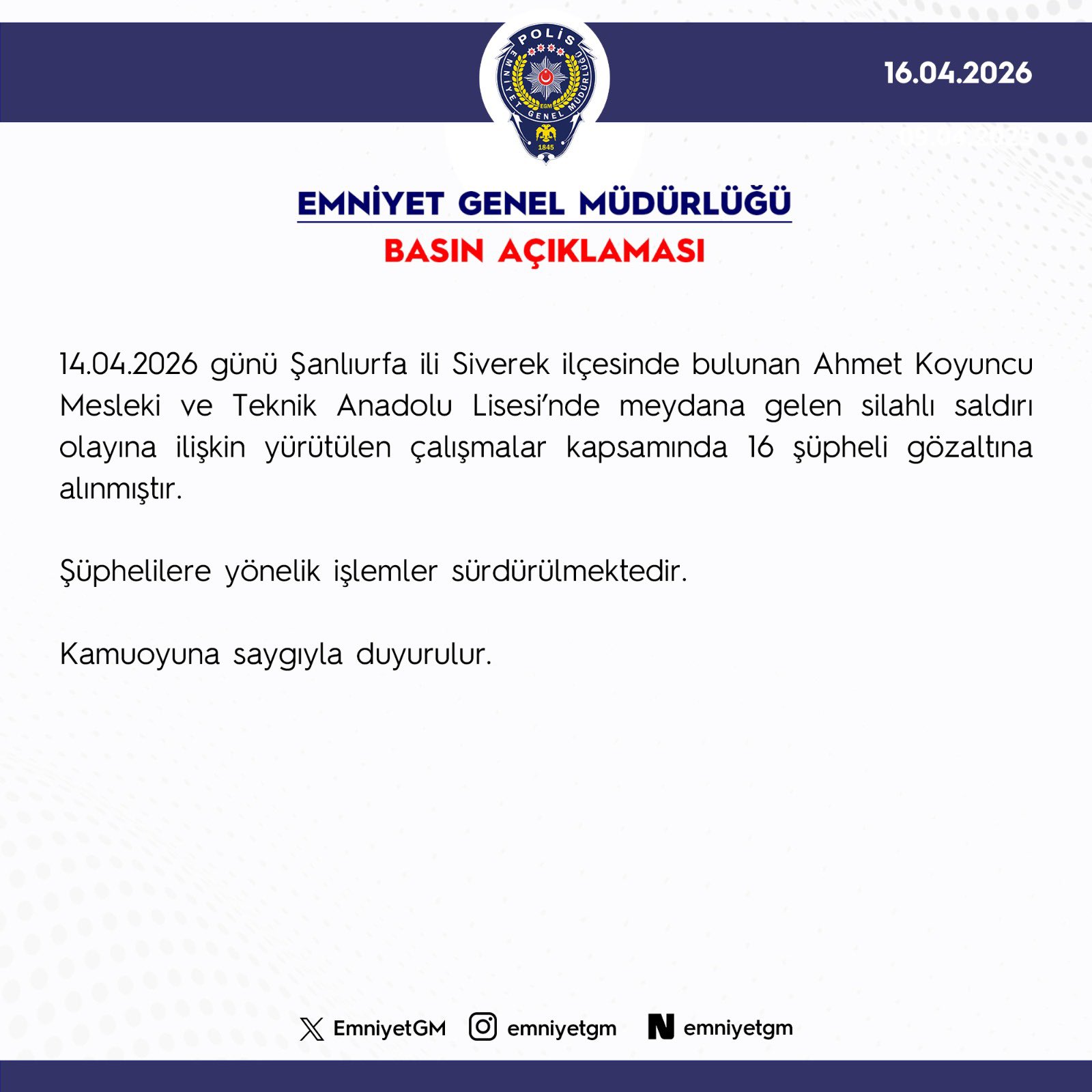 Emniyet Genel Müdürlüğü, Şanlıurfa Siverek'teki