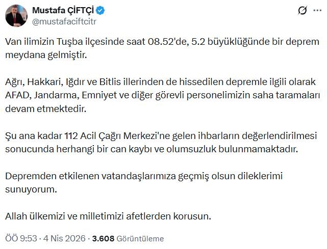 Van'ın Tuşba ilçesinde meydana gelen