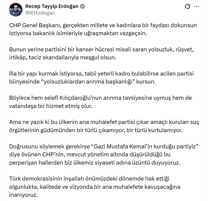 Cumhurbaşkanı Erdoğan, CHP Genel Başkanı