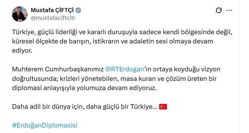 İçişleri Bakanı Mustafa Çiftçi, Türkiye'nin