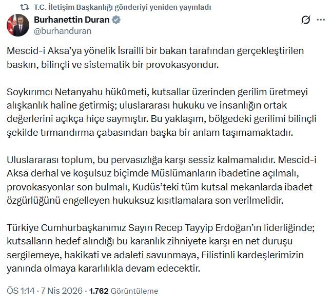 İletişim Başkanı Burhanettin Duran, İsrailli