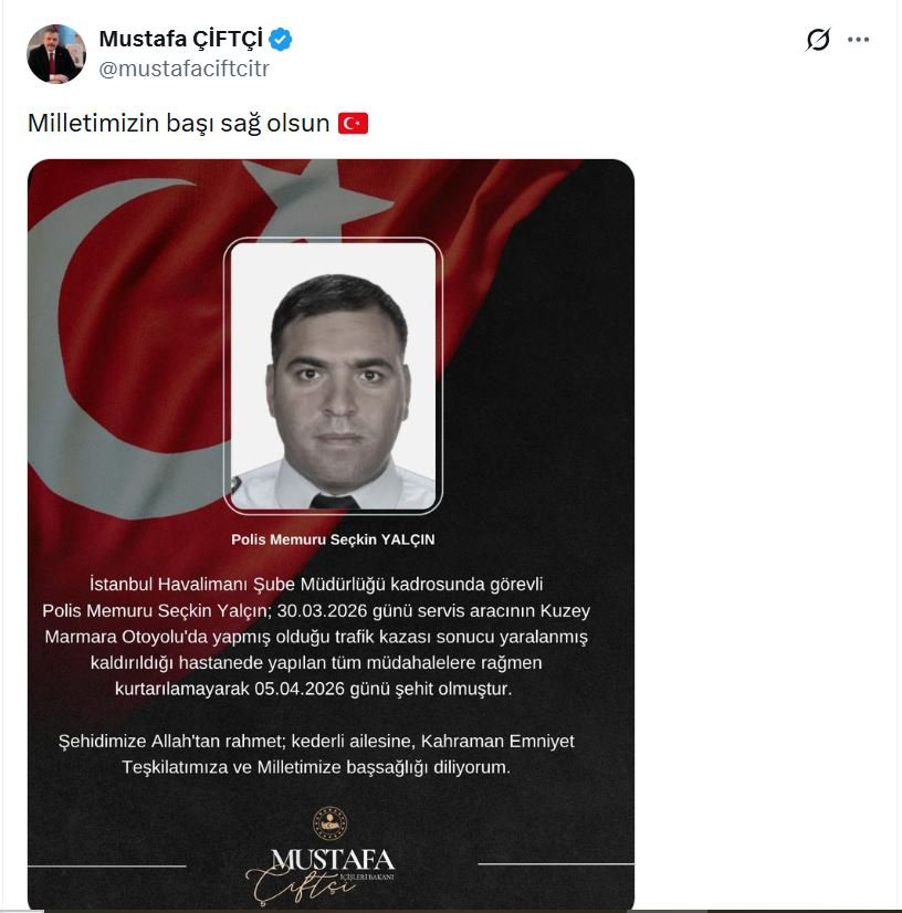 İçişleri Bakanı Mustafa Çiftçi, trafik
