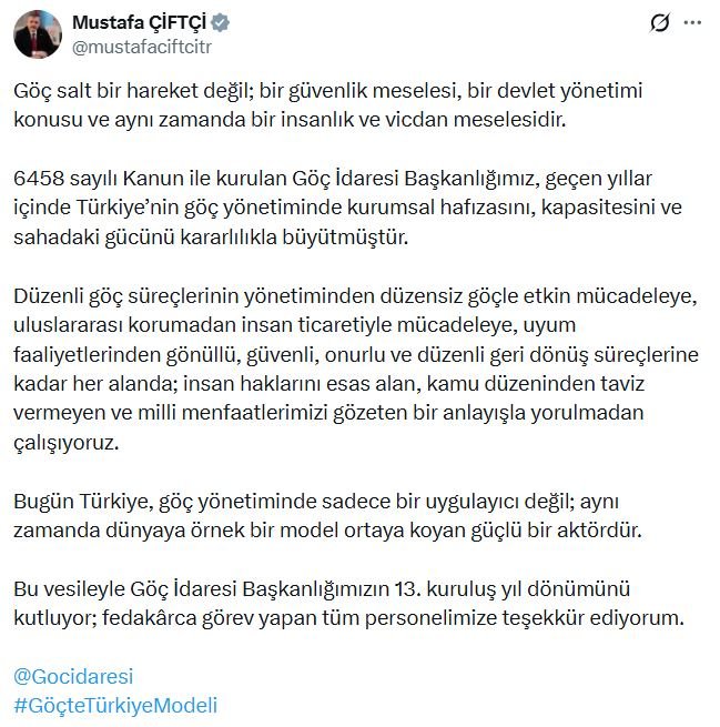 İçişleri Bakanı Mustafa Çiftçi, Göç