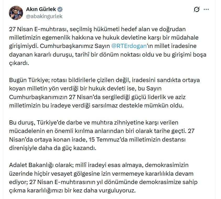 Adalet Bakanı Akın Gürlek, 27