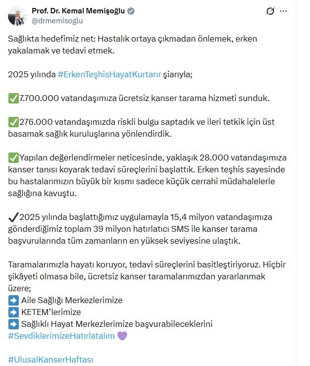 Sağlık Bakanı Kemal Memişoğlu, 2025'te