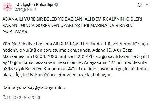 İçişleri Bakanlığı, Adana Yüreğir Belediye