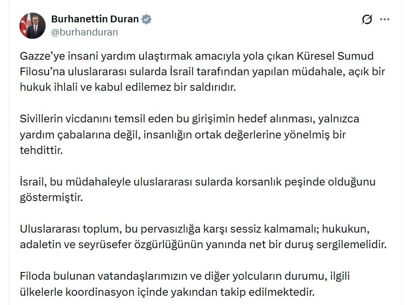 İletişim Başkanı Burhanettin Duran, İsrail'in