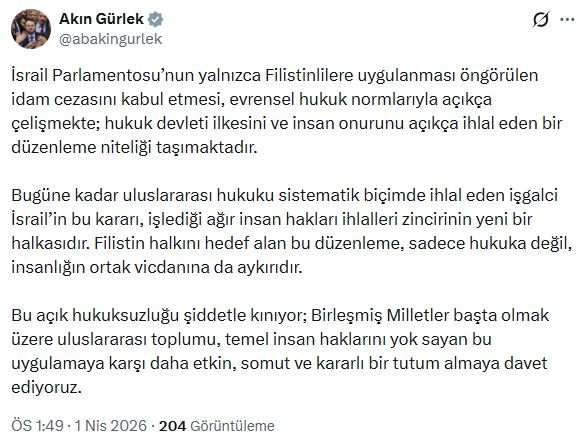 Adalet Bakanı Akın Gürlek, İsrail'in