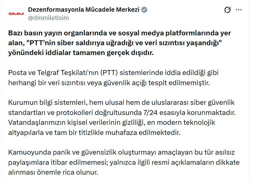 İletişim Başkanlığı, PTT'ye yönelik siber