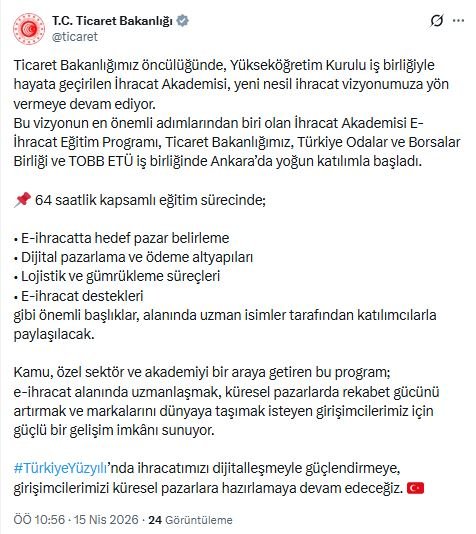 Ticaret Bakanlığı'nın İhracat Akademisi kapsamındaki