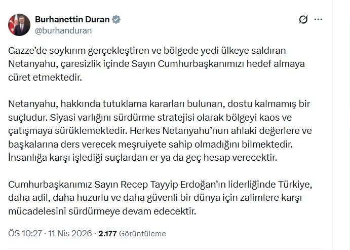 İletişim Başkanı Burhanettin Duran, İsrail