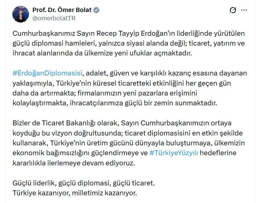 Ticaret Bakanı Ömer Bolat, Erdoğan