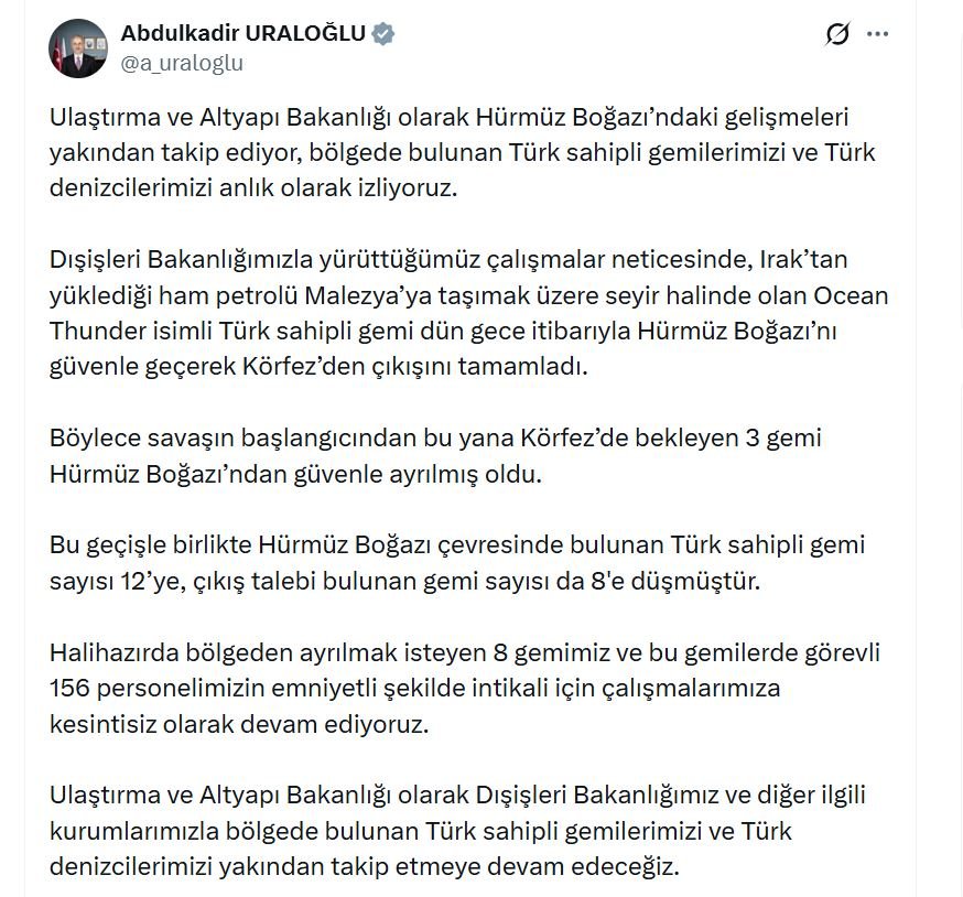 Ulaştırma Bakanı Abdulkadir Uraloğlu, İran-İsrail