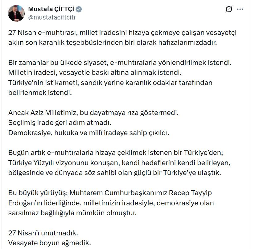 İçişleri Bakanı Mustafa Çiftçi, 27