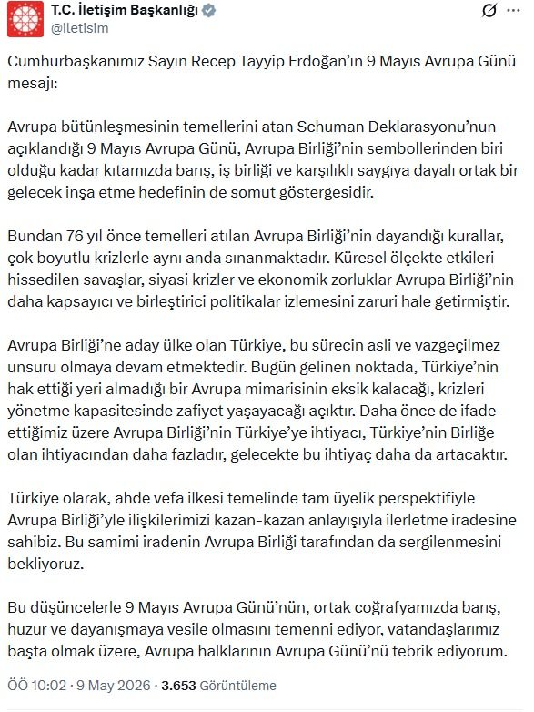 Cumhurbaşkanı Erdoğan, 9 Mayıs Avrupa