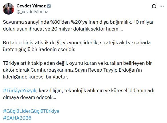 Cumhurbaşkanı Yardımcısı Cevdet Yılmaz, Türkiye'nin