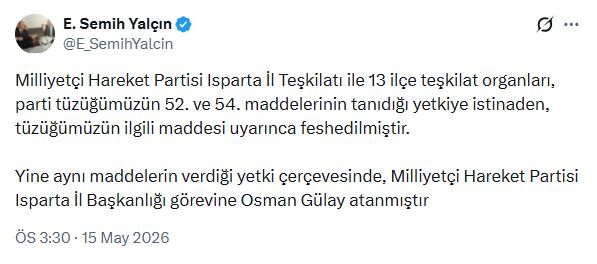 MHP'li Yalçın, Isparta İl Teşkilatı