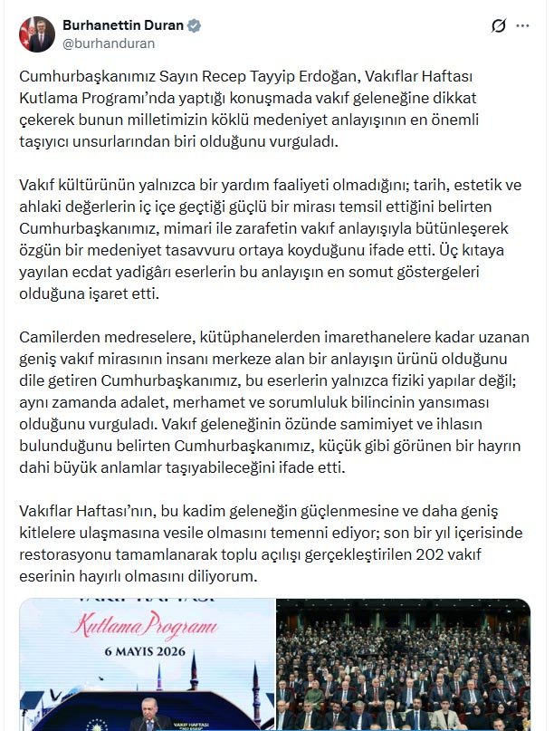 İletişim Başkanı Burhanettin Duran, Vakıflar