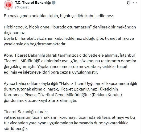 Ticaret Bakanlığı, İstanbul'da bir anne