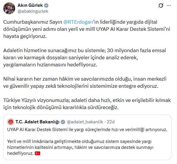 Adalet Bakanı Akın Gürlek, yargıda