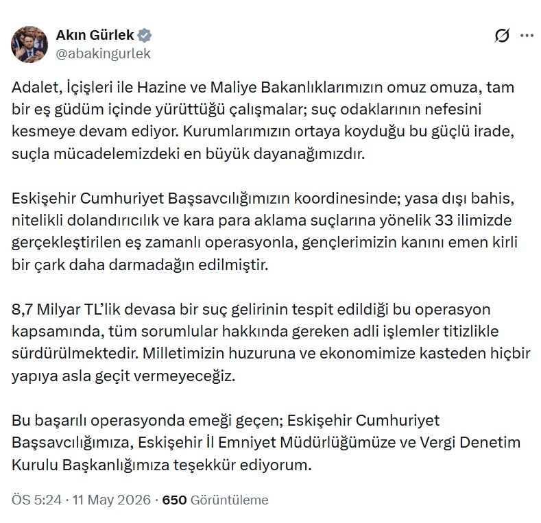 Adalet Bakanı Akın Gürlek, Eskişehir