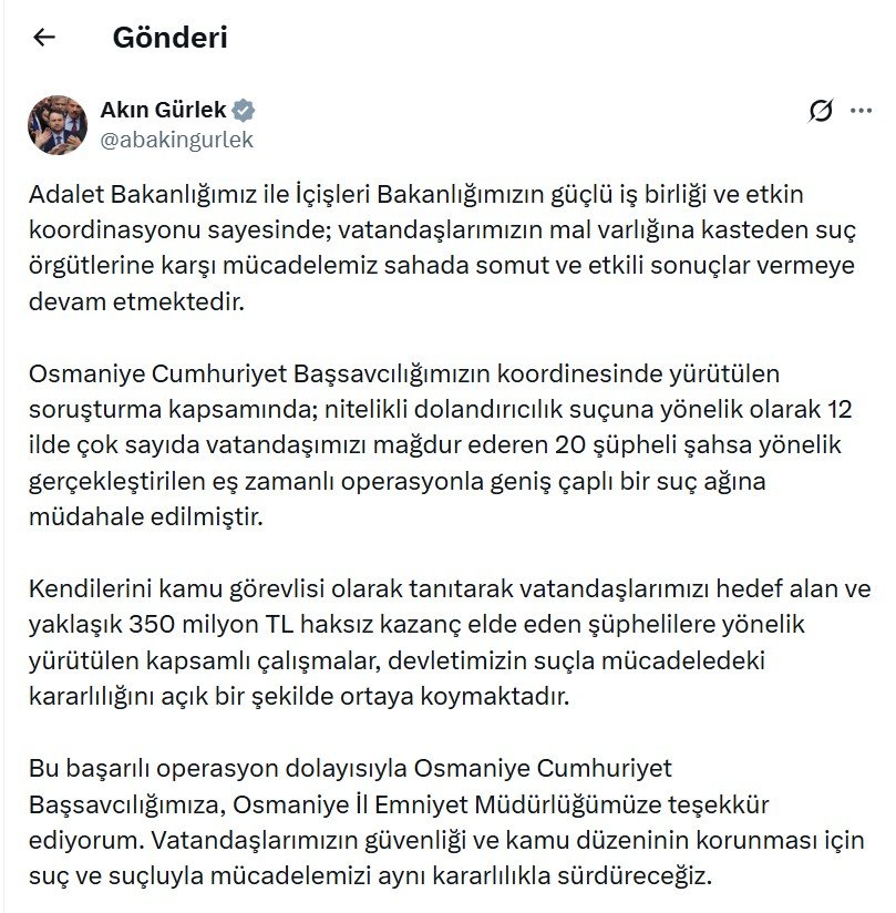 Adalet Bakanı Akın Gürlek, Osmaniye