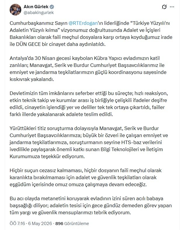 Adalet Bakanı Akın Gürlek’ten Önemli