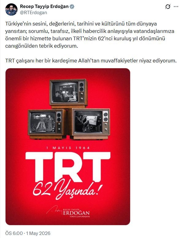 Cumhurbaşkanı Recep Tayyip Erdoğan, TRT'nin