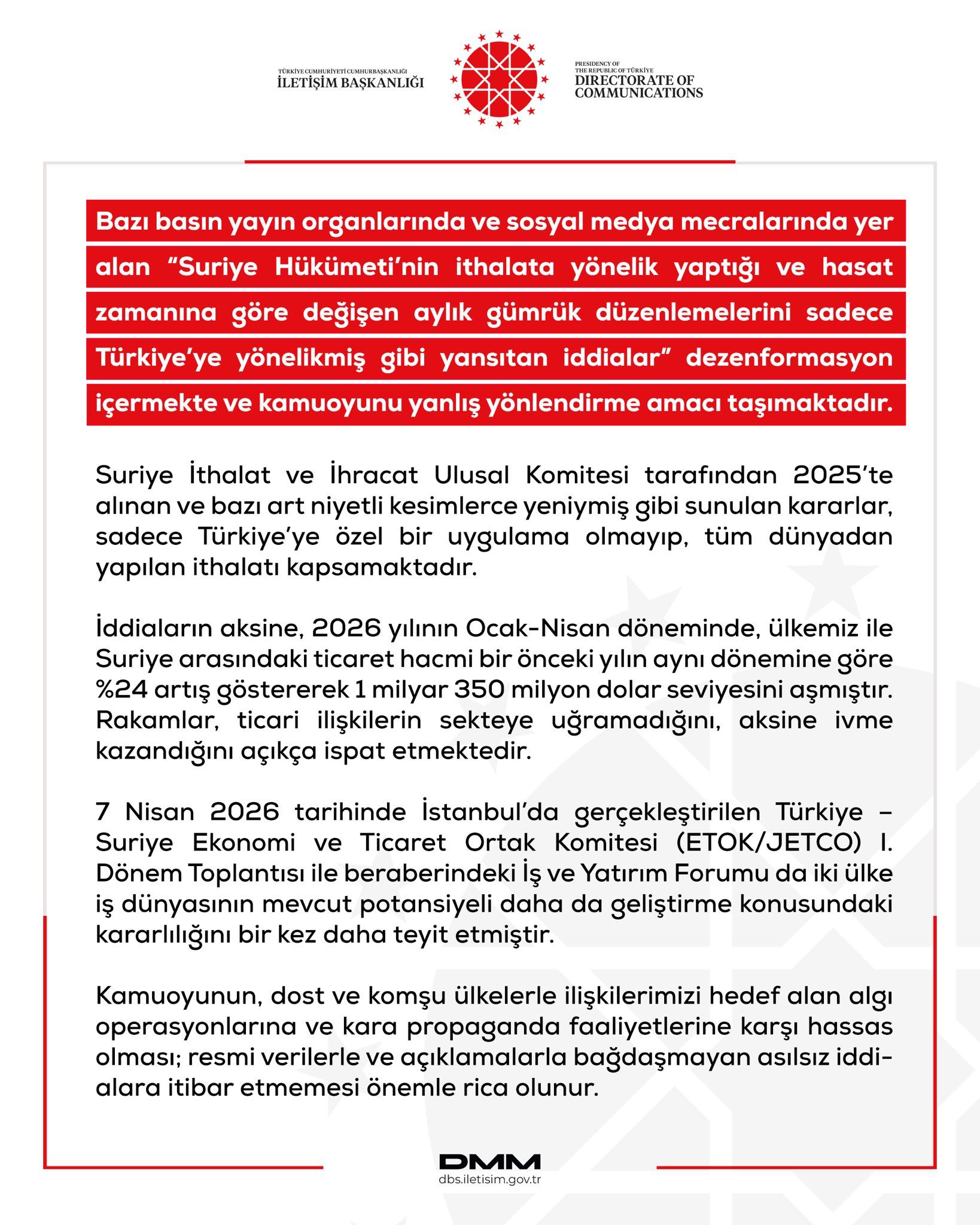 Dezenformasyonla Mücadele Merkezi (DMM), Suriye'nin