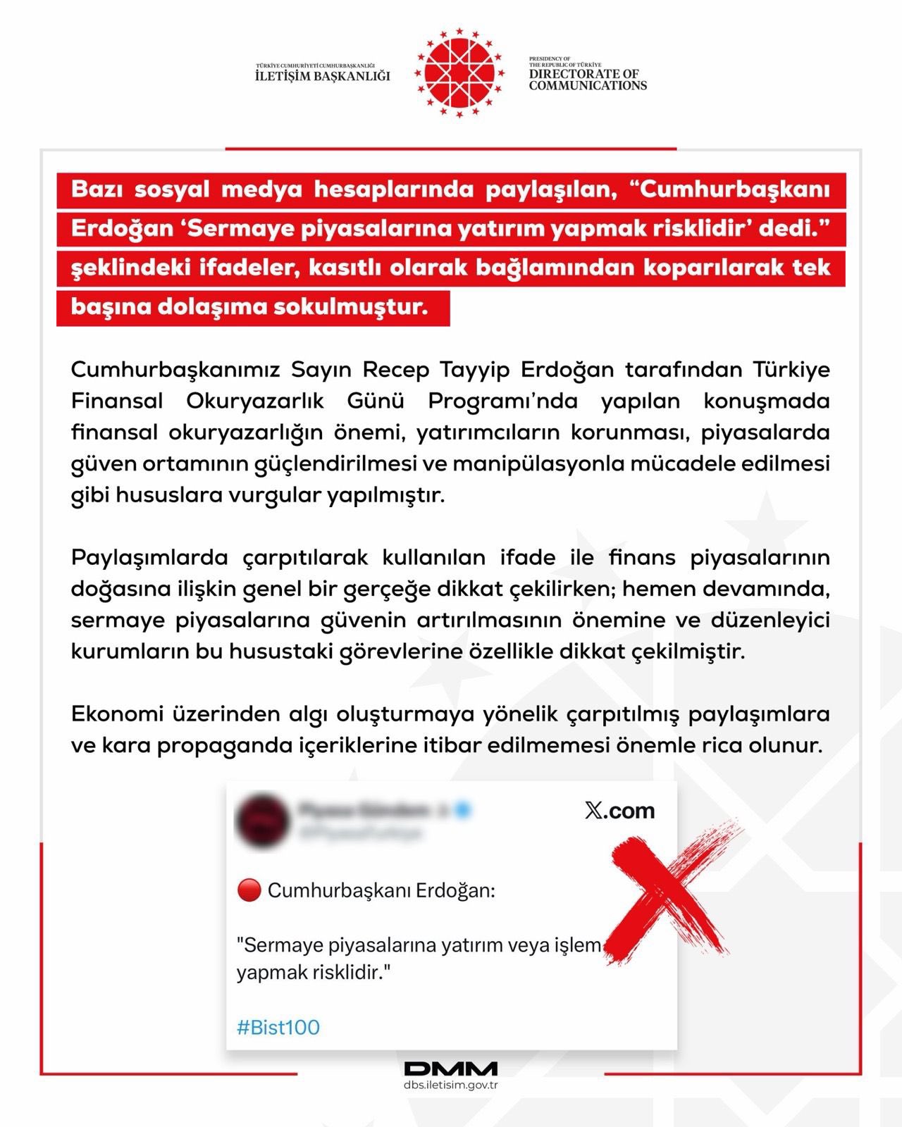 Dezenformasyonla Mücadele Merkezi (DMM), Cumhurbaşkanı