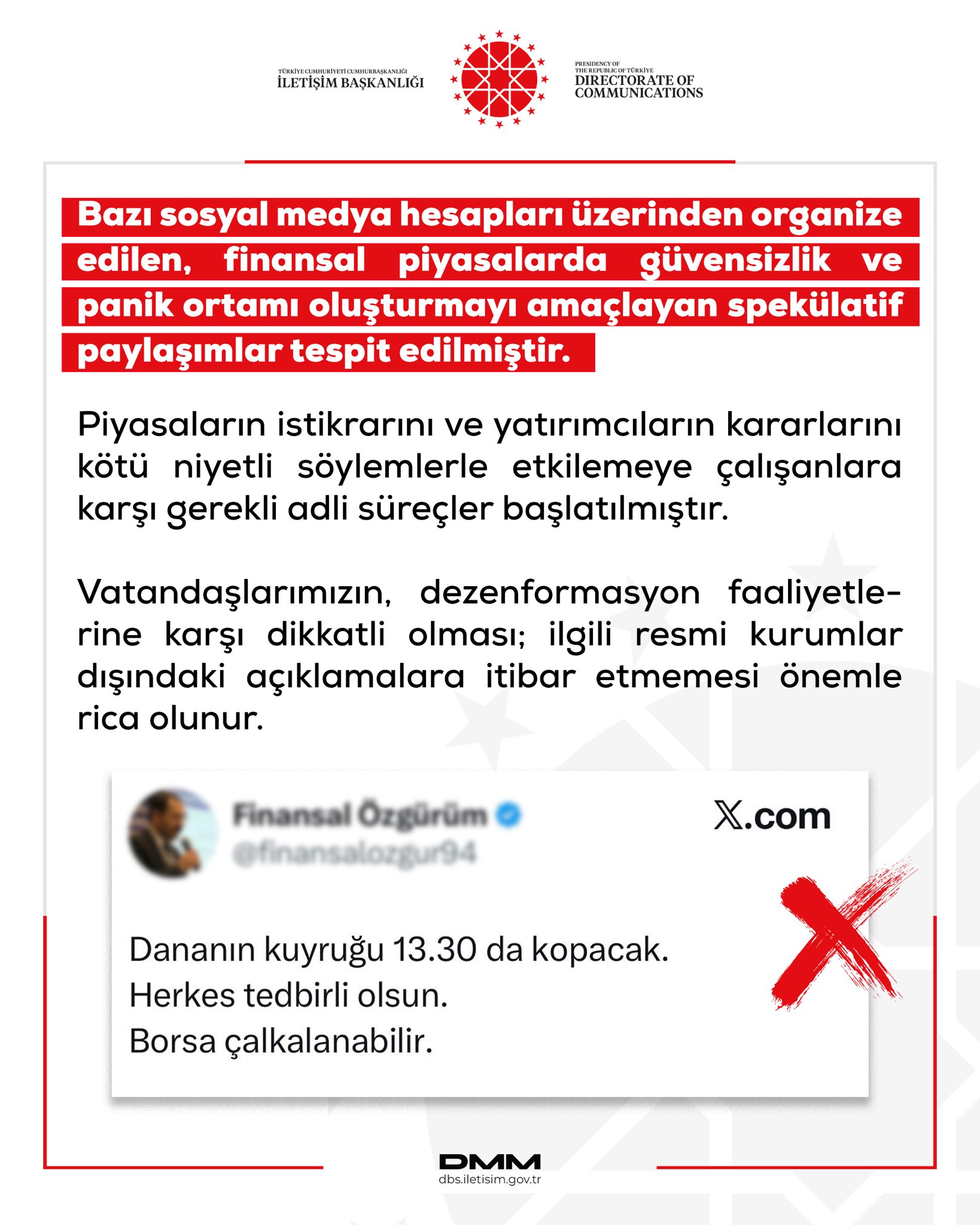İletişim Başkanlığı DMM, finansal piyasalarda