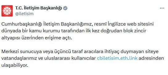 İletişim Başkanlığı’ndan Tarihi Adım: İngilizce Web Sitesi Blok Zincire Taşındı