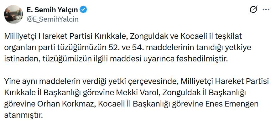 MHP Genel Başkan Yardımcısı Semih
