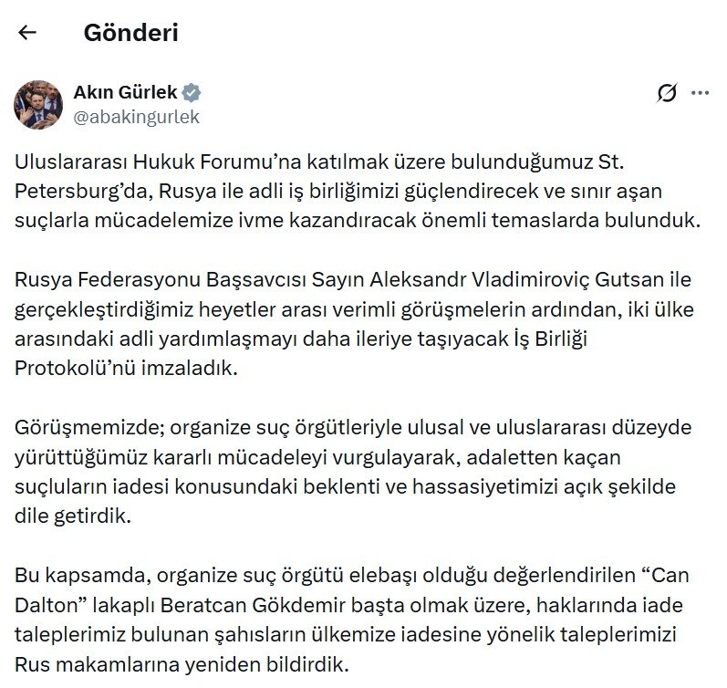 Adalet Bakanı Akın Gürlek, Rusya'da