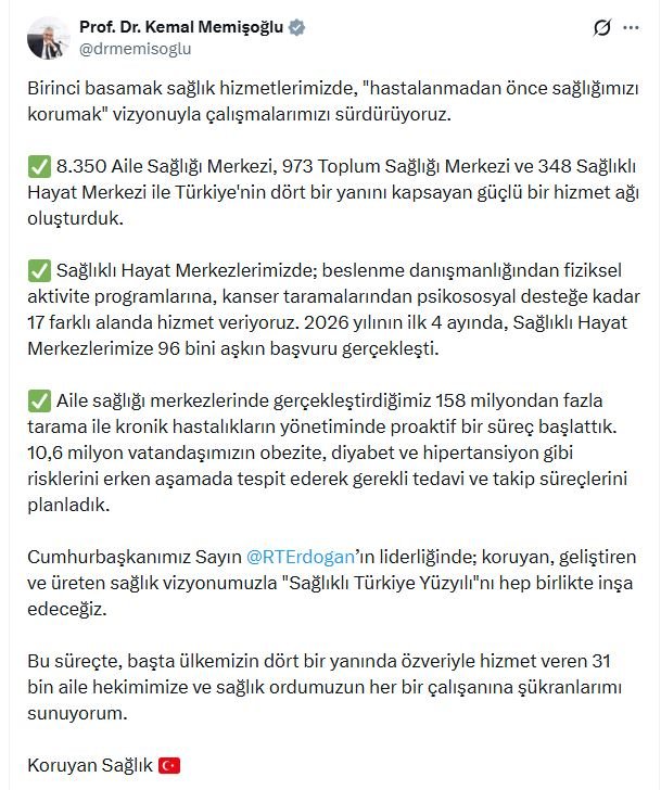 Sağlık Bakanı Kemal Memişoğlu, Sağlıklı