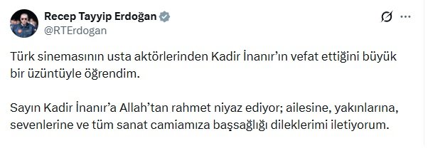 Cumhurbaşkanı Recep Tayyip Erdoğan, vefat