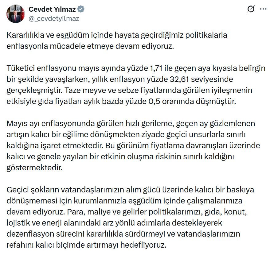 Cumhurbaşkanı Yardımcısı Cevdet Yılmaz, mayıs