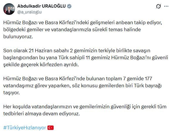 Ulaştırma ve Altyapı Bakanı Abdulkadir