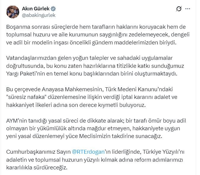 Adalet Bakanı Akın Gürlek, AYM'nin