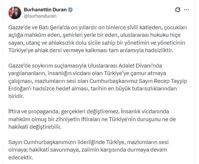 İletişim Başkanı Burhanettin Duran, İsrail