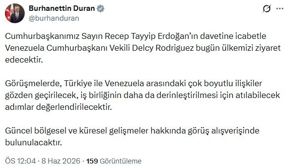 Delcy Rodriguez, Cumhurbaşkanı Erdoğan’ın davetiyle