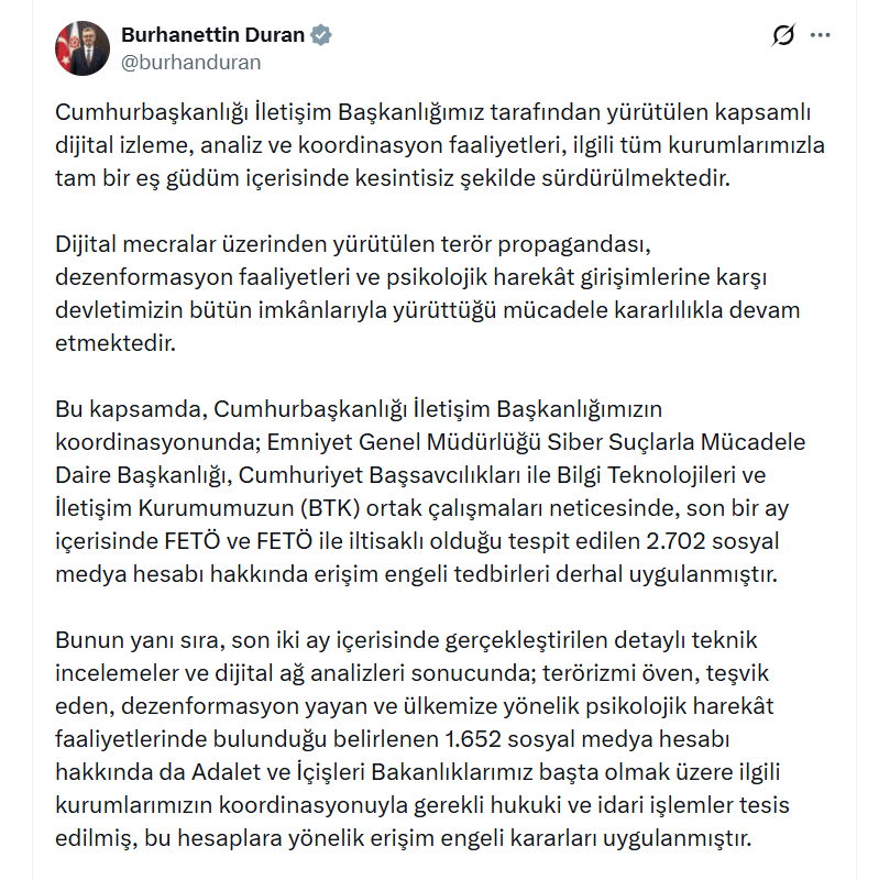 İletişim Başkanı Burhanettin Duran, Cumhurbaşkanlığı