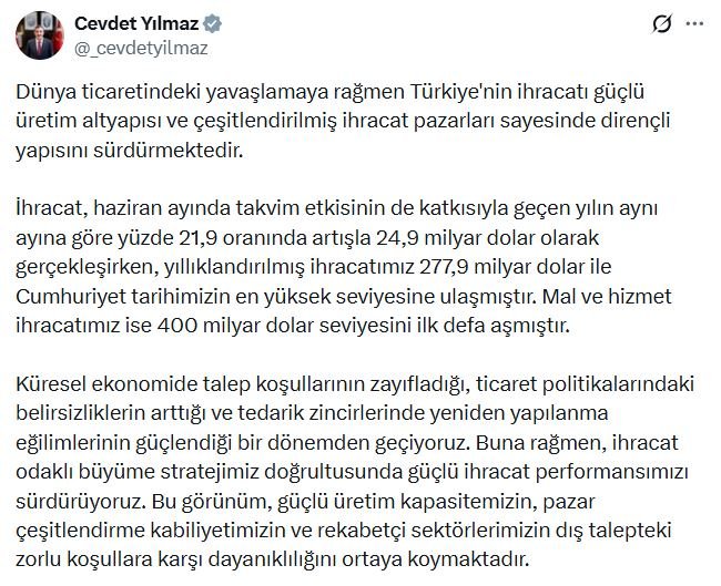 Cumhurbaşkanı Yardımcısı Cevdet Yılmaz, haziran
