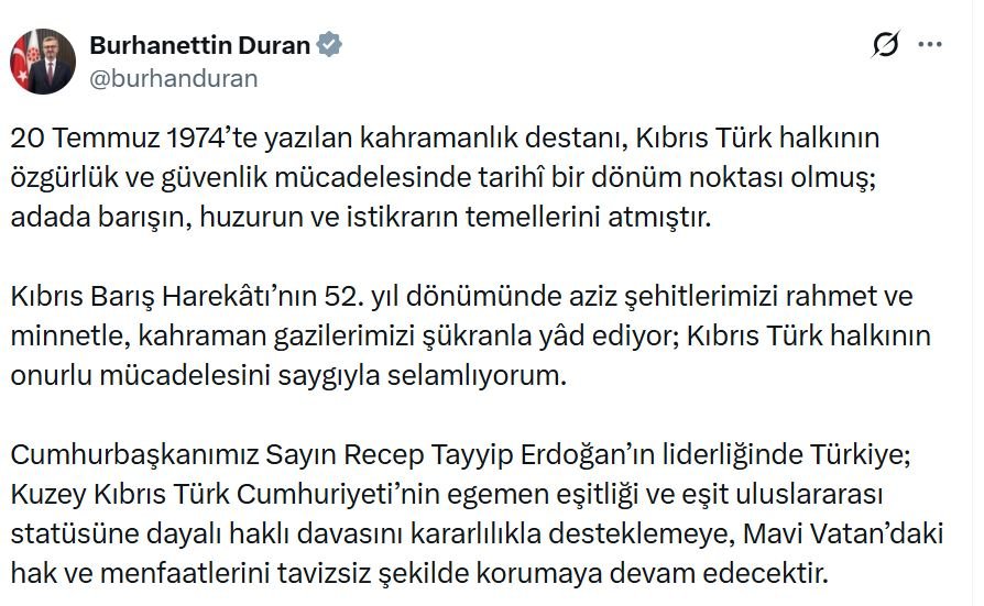 İletişim Başkanı Burhanettin Duran, Kıbrıs
