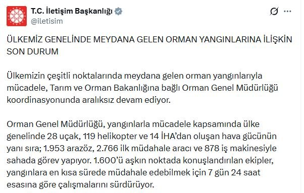 İletişim Başkanlığı, yurt genelindeki orman