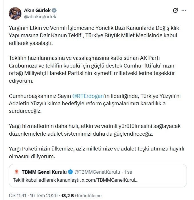 Adalet Bakanı Akın Gürlek, kamuoyunda