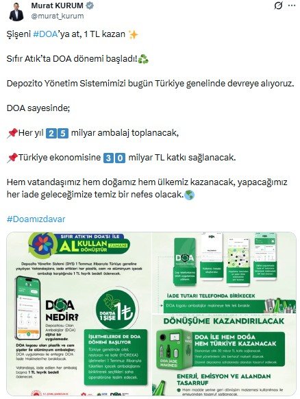 Çevre Bakanı Murat Kurum, Depozitosu