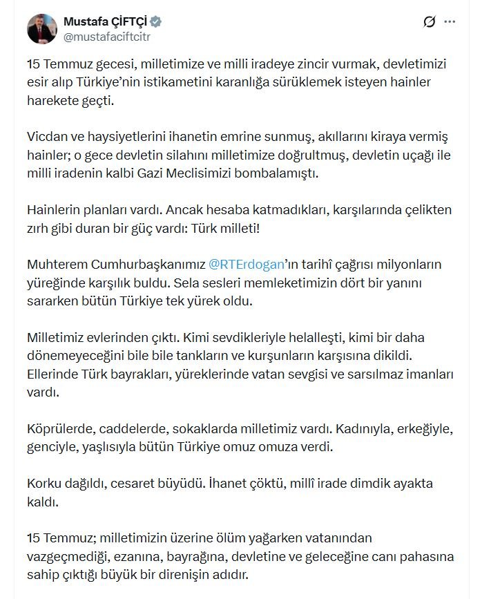İçişleri Bakanı Mustafa Çiftçi, 15