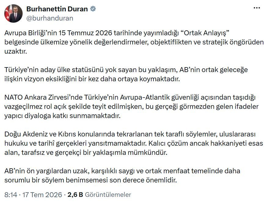 İletişim Başkanı Burhanettin Duran, AB'nin